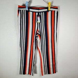 Jones New York Striped Cropped Pants Womens Size 14 Orange/White/Navy NWT